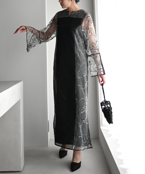 WILLFULLY（ウィルフリー）の「sheer tulle embroidery panel OP