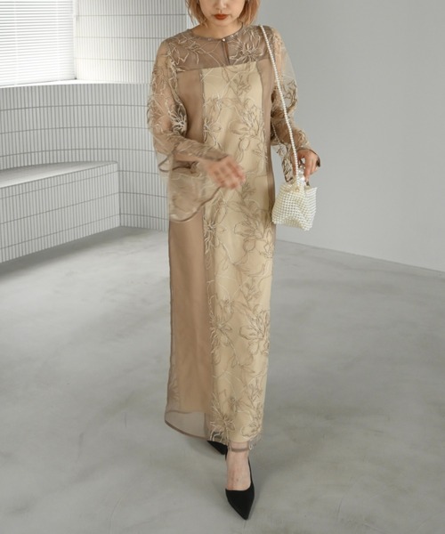WILLFULLY（ウィルフリー）の「sheer tulle embroidery panel OP