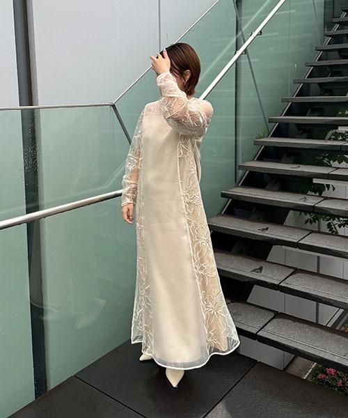 ワンピース willfully sheer tulle embroidery panel セール】sheer tulle embroidery panel OP（ワンピース