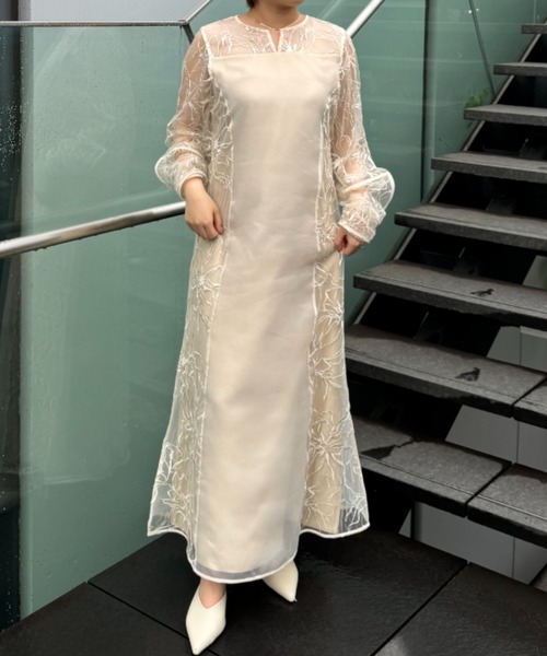 WILLFULLY（ウィルフリー）の「sheer tulle embroidery panel OP
