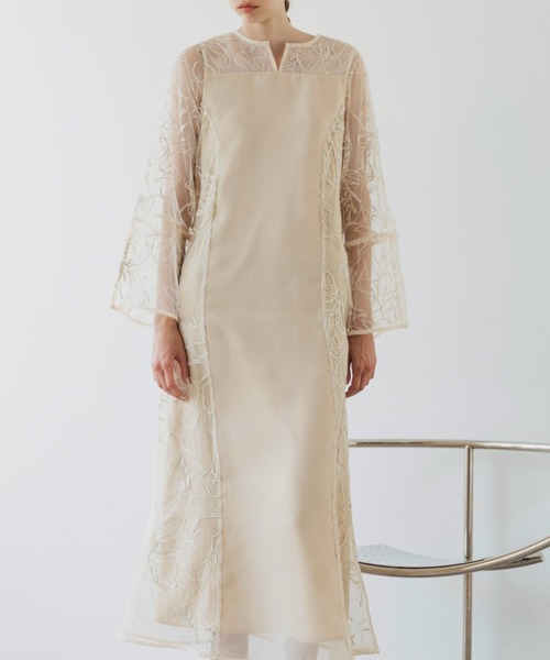WILLFULLY（ウィルフリー）の「sheer tulle embroidery panel OP