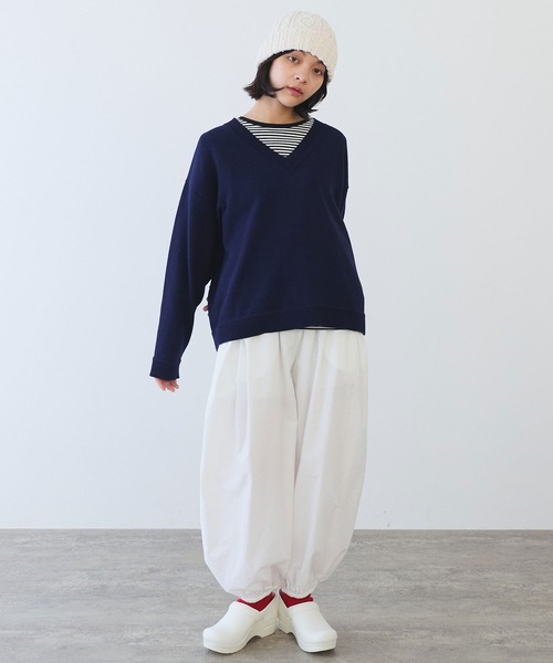 bulle de savon(ビュルデサボン)の「●basic cotton Vネックプルオーバー(ニット/セーター・レディース・ネイビー/マスタード/アイボリー・FREE)」の7枚目の写真