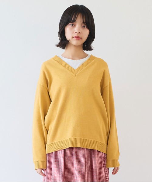 bulle de savon(ビュルデサボン)の「●basic cotton Vネックプルオーバー(ニット/セーター・レディース・ネイビー/マスタード/アイボリー・FREE)」の8枚目の写真