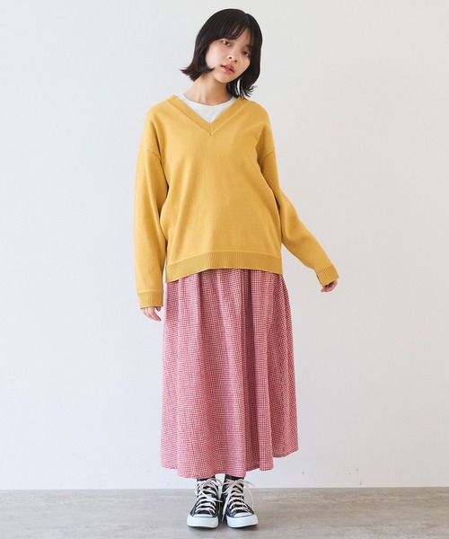 bulle de savon(ビュルデサボン)の「●basic cotton Vネックプルオーバー(ニット/セーター・レディース・ネイビー/マスタード/アイボリー・FREE)」の13枚目の写真