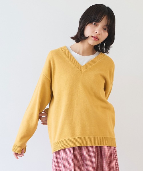 bulle de savon(ビュルデサボン)の「●basic cotton Vネックプルオーバー(ニット/セーター・レディース・ネイビー/マスタード/アイボリー・FREE)」の9枚目の写真