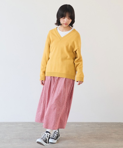 bulle de savon(ビュルデサボン)の「●basic cotton Vネックプルオーバー(ニット/セーター・レディース・ネイビー/マスタード/アイボリー・FREE)」の16枚目の写真