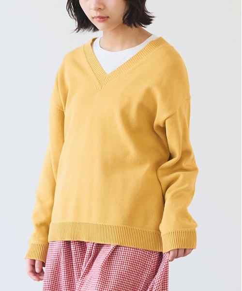 bulle de savon(ビュルデサボン)の「●basic cotton Vネックプルオーバー(ニット/セーター・レディース・ネイビー/マスタード/アイボリー・FREE)」の12枚目の写真