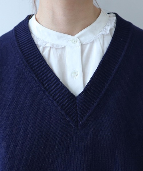 bulle de savon(ビュルデサボン)の「●basic cotton Vネックプルオーバー(ニット/セーター・レディース・ネイビー/マスタード/アイボリー・FREE)」の20枚目の写真