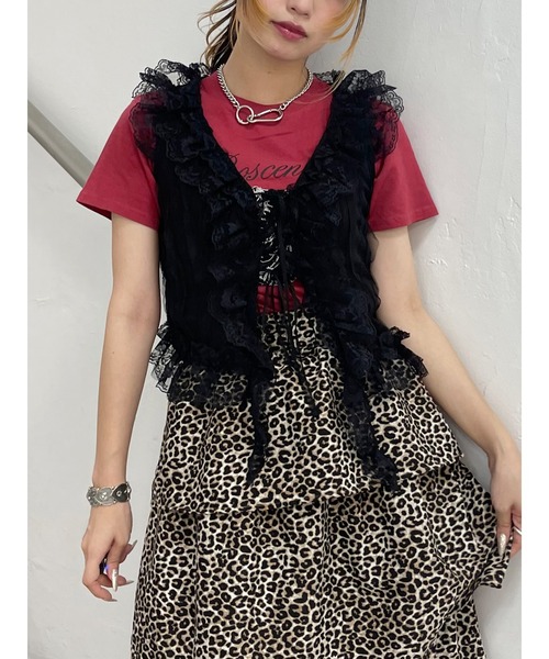 ♡最終お値下げ♡ella♡ エラ　ドビークロスフリルジレ　ベスト　黒♡ ♡最終お値下げ♡ella♡ エラ ドビークロスフリルジレ ベスト 黒