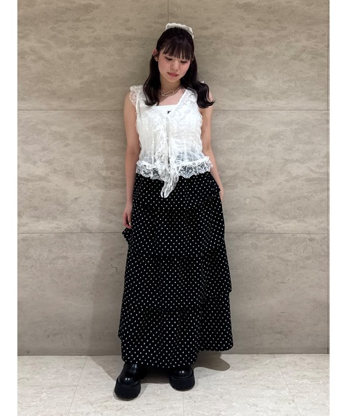 jouetie（ジュエティ）の「ラッフルフリルシアージレ（ベスト・レディース・ブラック/オフホワイト・MEDIUM）」の7枚目の写真