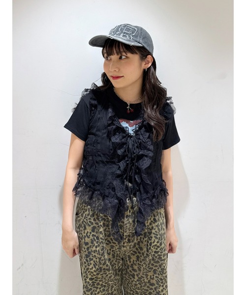 jouetie（ジュエティ）の「ラッフルフリルシアージレ（ベスト・レディース・ブラック/オフホワイト・MEDIUM）」の8枚目の写真