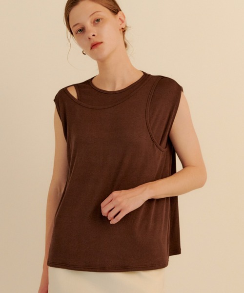 kiehtova（キエトヴァ）の「【kiehtova】LAYERED TANK TOPS/レイヤード タンクトップス（タンクトップ・レディース・ブラウン/ホワイト/グリーン・FREE）」の2枚目の写真