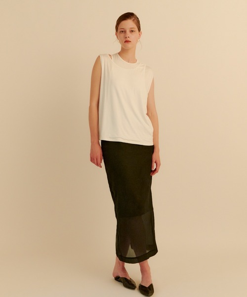 kiehtova（キエトヴァ）の「【kiehtova】LAYERED TANK TOPS/レイヤード タンクトップス（タンクトップ・レディース・ブラウン/ホワイト/グリーン・FREE）」の19枚目の写真