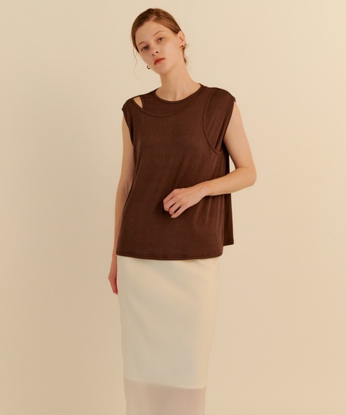 kiehtova（キエトヴァ）の「【kiehtova】LAYERED TANK TOPS/レイヤード タンクトップス（タンクトップ・レディース・ブラウン/ホワイト/グリーン・FREE）」の13枚目の写真