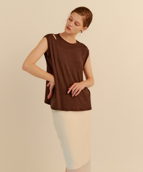 kiehtova（キエトヴァ）の「【kiehtova】LAYERED TANK TOPS/レイヤード タンクトップス（タンクトップ・レディース・ブラウン/ホワイト/グリーン・FREE）」の21枚目の写真