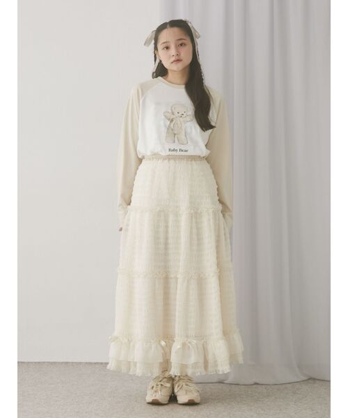 merry jenny(メリージェニー)の「ribbonチュールギャザーフレアスカート(スカート・レディース・ブラック/アイボリー・FREE)」の4枚目の写真
