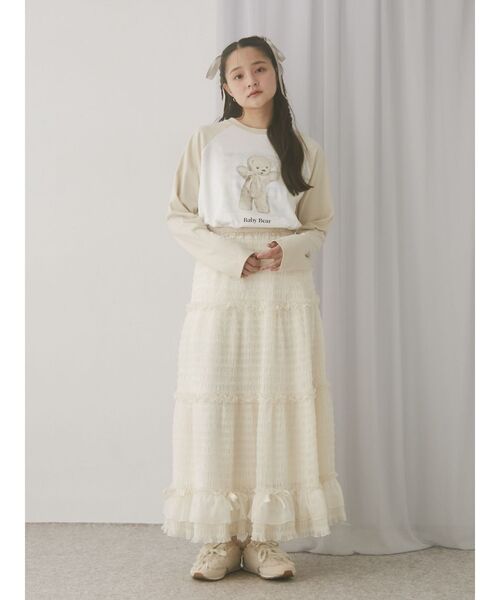 merry jenny(メリージェニー)の「ribbonチュールギャザーフレアスカート(スカート・レディース・ブラック/アイボリー・FREE)」の6枚目の写真