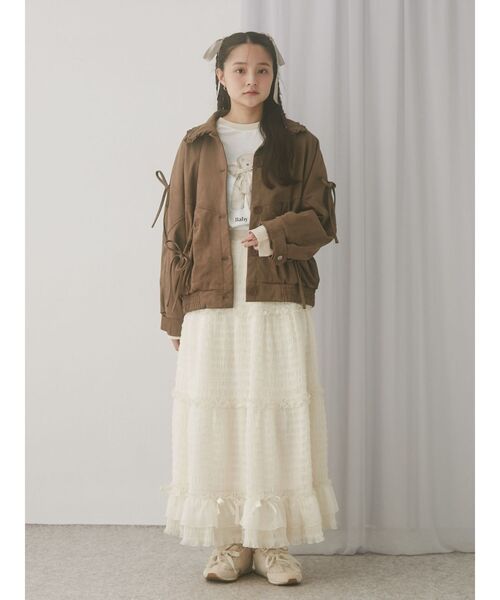 merry jenny(メリージェニー)の「ribbonチュールギャザーフレアスカート(スカート・レディース・ブラック/アイボリー・FREE)」の7枚目の写真