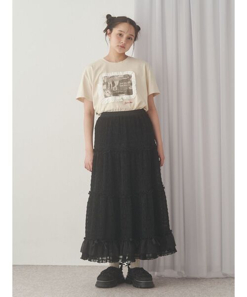 merry jenny(メリージェニー)の「ribbonチュールギャザーフレアスカート(スカート・レディース・ブラック/アイボリー・FREE)」の11枚目の写真