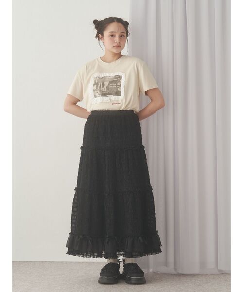 merry jenny(メリージェニー)の「ribbonチュールギャザーフレアスカート(スカート・レディース・ブラック/アイボリー・FREE)」の12枚目の写真