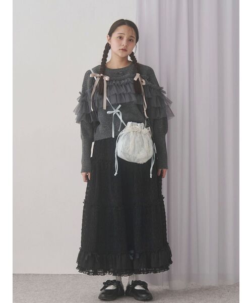 merry jenny(メリージェニー)の「ribbonチュールギャザーフレアスカート(スカート・レディース・ブラック/アイボリー・FREE)」の16枚目の写真