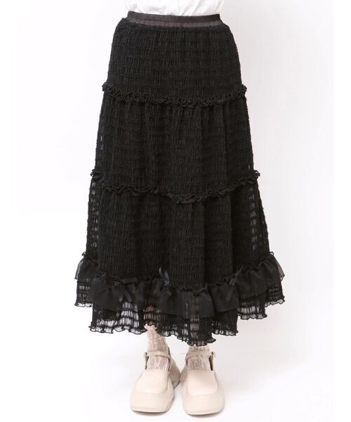 merry jenny(メリージェニー)の「ribbonチュールギャザーフレアスカート(スカート・レディース・ブラック/アイボリー・FREE)」の18枚目の写真