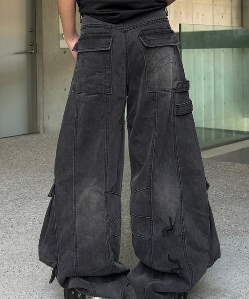 GRANCY ブラック ワイドレッグ デニムパンツS UNIZ ジーンズ 「UNIZ」BLACK MONSTER PANTS / 「ユニズ