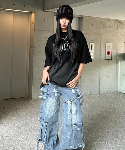 Ksg ワイドレッグベルトデザインデニム ワイドレッグベルトデザインデニム（デニムパンツ）｜KsG