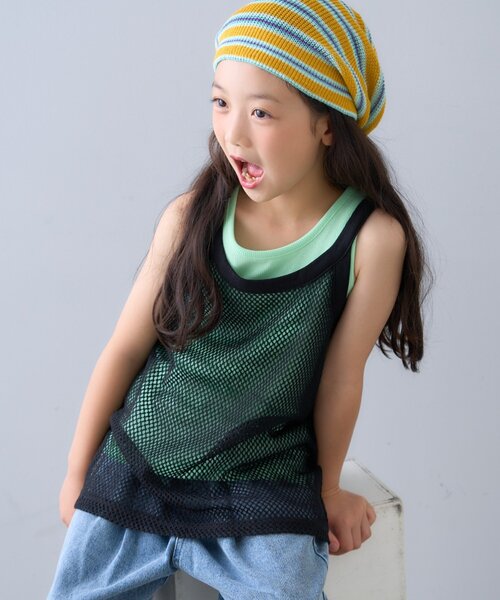 CIAOPANIC TYPY（チャオパニックティピー）の「【KIDS】メッシュレイヤードリブタンクトップ（タンクトップ・キッズ・ピンク/ブラウン/ベージュ/ブラック・XX-LARGE/SMALL/MEDIUM/LARGE/X-LARGE）」の12枚目の写真
