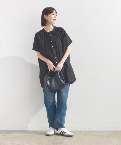 OMNES(オムネス)の「コットンジャガードワイドシルエットシャツ(シャツ/ブラウス・レディース・グレー/ブラック/ホワイト/ブラウン・FREE)」の13枚目の写真