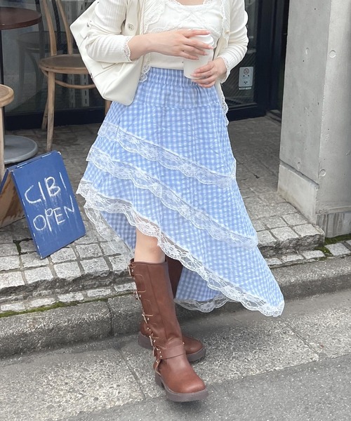 frunco(フランコ)の「ギンガムチェックアシメスカート(スカート・レディース・ピンク/ブラック/ブルー・MEDIUM)」の14枚目の写真