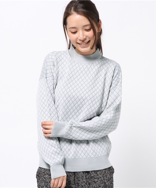 SEVENDAYS=SUNDAY（セブンデイズサンデイ）の「１２Ｇダイヤ柄ジャガードプルオーバー（ニット/セーター・レディース・杢グレー/オートミール/ネイビー/カーキ・LARGE/MEDIUM）」の2枚目の写真