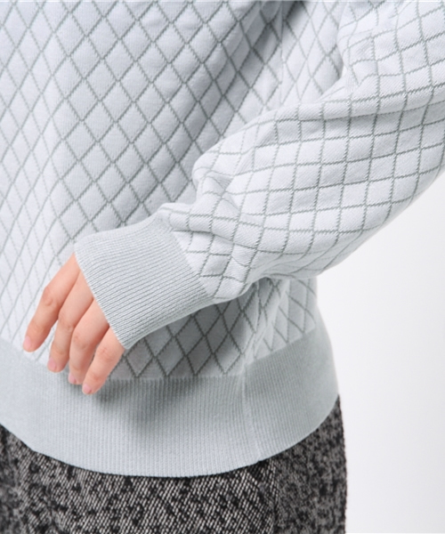 SEVENDAYS=SUNDAY（セブンデイズサンデイ）の「１２Ｇダイヤ柄ジャガードプルオーバー（ニット/セーター・レディース・杢グレー/オートミール/ネイビー/カーキ・LARGE/MEDIUM）」の9枚目の写真