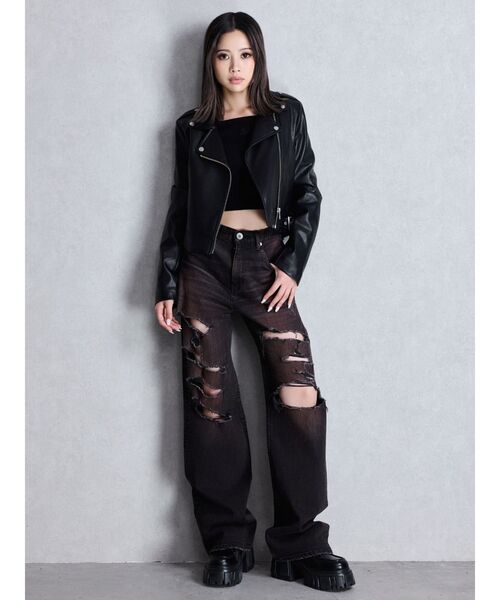 GYDA フェイクレザー ジャケット  194 GYDA（ジェイダ）の「フェイクレザーライダースジャケット