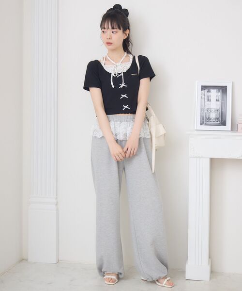 ems excite（エムズエキサイト）の「前リボンキャミドッキングCT（Tシャツ/カットソー・レディース・ピンク/ダークグレー/ブラック/ブラウン・FREE）」の5枚目の写真