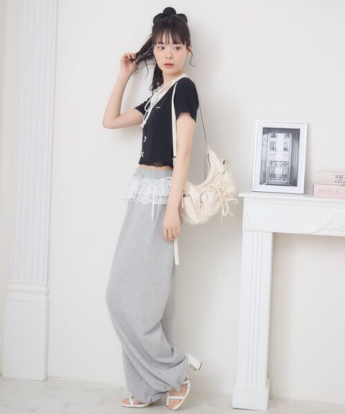 ems excite（エムズエキサイト）の「前リボンキャミドッキングCT（Tシャツ/カットソー・レディース・ピンク/ダークグレー/ブラック/ブラウン・FREE）」の6枚目の写真