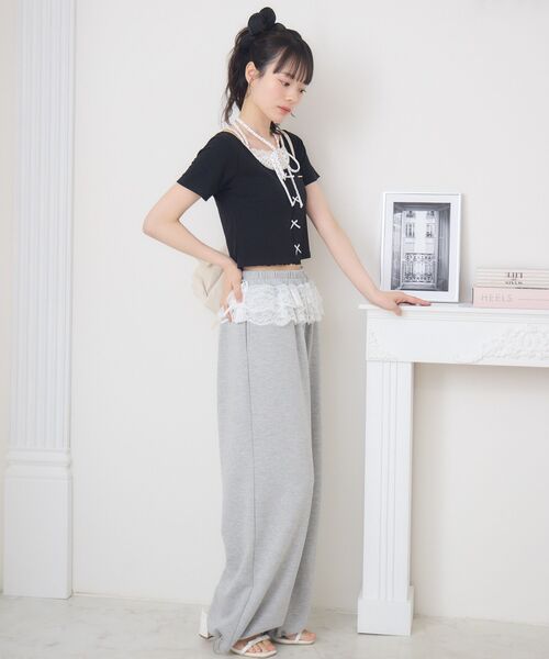 ems excite（エムズエキサイト）の「前リボンキャミドッキングCT（Tシャツ/カットソー・レディース・ピンク/ダークグレー/ブラック/ブラウン・FREE）」の8枚目の写真