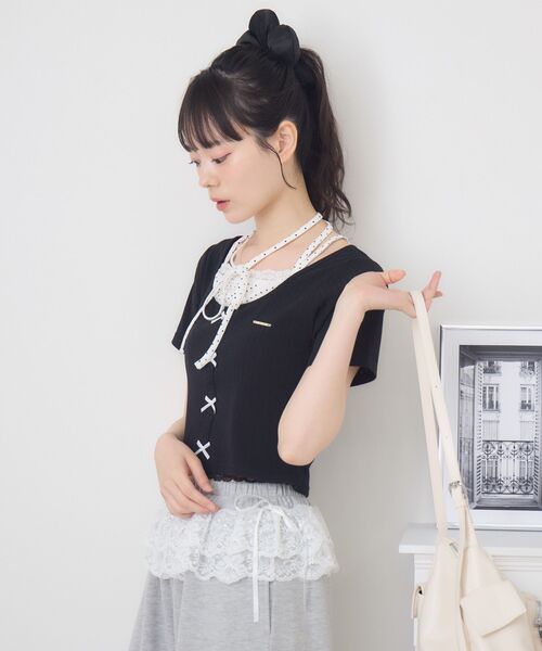 ems excite（エムズエキサイト）の「前リボンキャミドッキングCT（Tシャツ/カットソー・レディース・ピンク/ダークグレー/ブラック/ブラウン・FREE）」の9枚目の写真