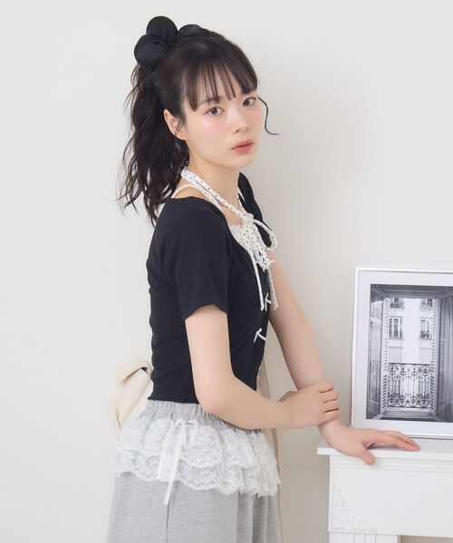 ems excite（エムズエキサイト）の「前リボンキャミドッキングCT（Tシャツ/カットソー・レディース・ピンク/ダークグレー/ブラック/ブラウン・FREE）」の11枚目の写真