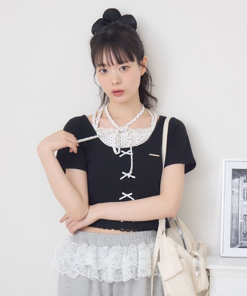 ems excite（エムズエキサイト）の「前リボンキャミドッキングCT（Tシャツ/カットソー・レディース・ピンク/ダークグレー/ブラック/ブラウン・FREE）」の12枚目の写真