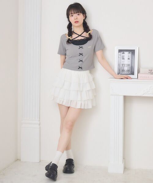 ems excite（エムズエキサイト）の「前リボンキャミドッキングCT（Tシャツ/カットソー・レディース・ピンク/ダークグレー/ブラック/ブラウン・FREE）」の13枚目の写真