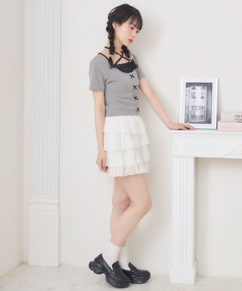 ems excite（エムズエキサイト）の「前リボンキャミドッキングCT（Tシャツ/カットソー・レディース・ピンク/ダークグレー/ブラック/ブラウン・FREE）」の16枚目の写真