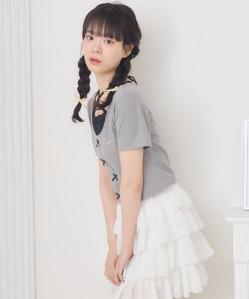 ems excite（エムズエキサイト）の「前リボンキャミドッキングCT（Tシャツ/カットソー・レディース・ピンク/ダークグレー/ブラック/ブラウン・FREE）」の18枚目の写真