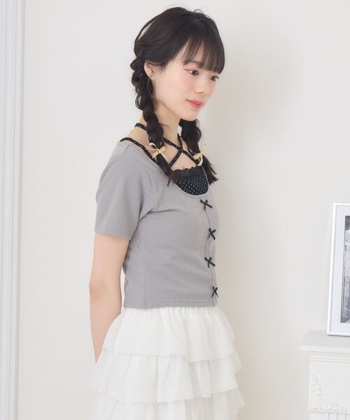 ems excite（エムズエキサイト）の「前リボンキャミドッキングCT（Tシャツ/カットソー・レディース・ピンク/ダークグレー/ブラック/ブラウン・FREE）」の20枚目の写真