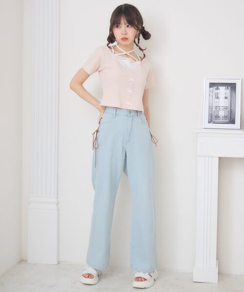 ems excite（エムズエキサイト）の「前リボンキャミドッキングCT（Tシャツ/カットソー・レディース・ピンク/ダークグレー/ブラック/ブラウン・FREE）」の21枚目の写真