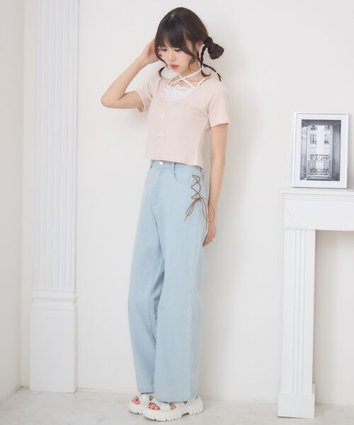 ems excite（エムズエキサイト）の「前リボンキャミドッキングCT（Tシャツ/カットソー・レディース・ピンク/ダークグレー/ブラック/ブラウン・FREE）」の22枚目の写真