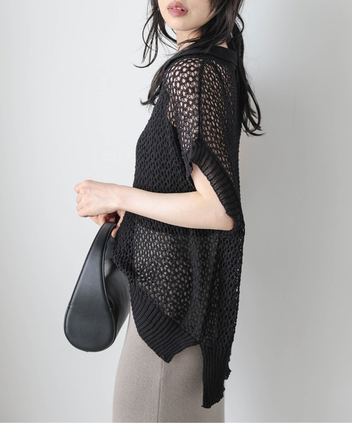 La-gemme(ラジェム)の「スキッパーデザイン透かし編みニットトップス(その他トップス・レディース・ライトグレー/ベージュ/ブラック・フリー)」の4枚目の写真