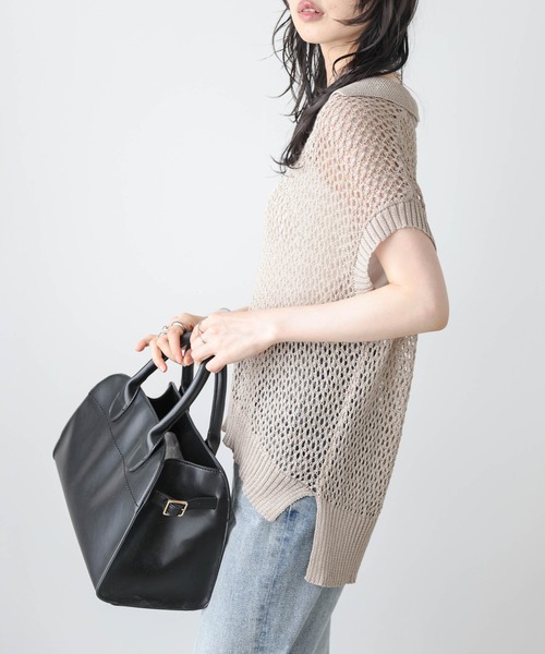La-gemme(ラジェム)の「スキッパーデザイン透かし編みニットトップス(その他トップス・レディース・ライトグレー/ベージュ/ブラック・フリー)」の10枚目の写真