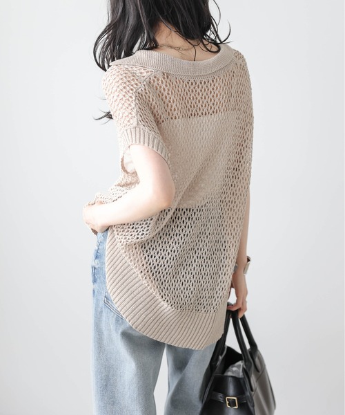 La-gemme(ラジェム)の「スキッパーデザイン透かし編みニットトップス(その他トップス・レディース・ライトグレー/ベージュ/ブラック・フリー)」の11枚目の写真
