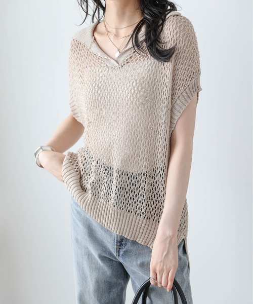 トップス Roots__jp セール】スキッパーデザイン透かし編みニットトップス（その他